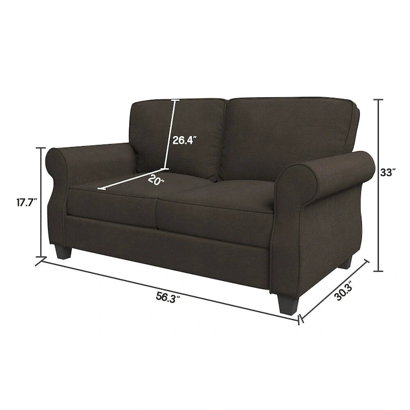 Canapé 2 places en bois massif gris/marron, assise extra profonde