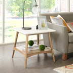 Table de chevet Off-White et Naturelle mi-siècle avec étagère inférieure