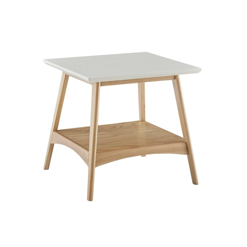 Table de chevet Off-White et Naturelle mi-siècle avec étagère inférieure