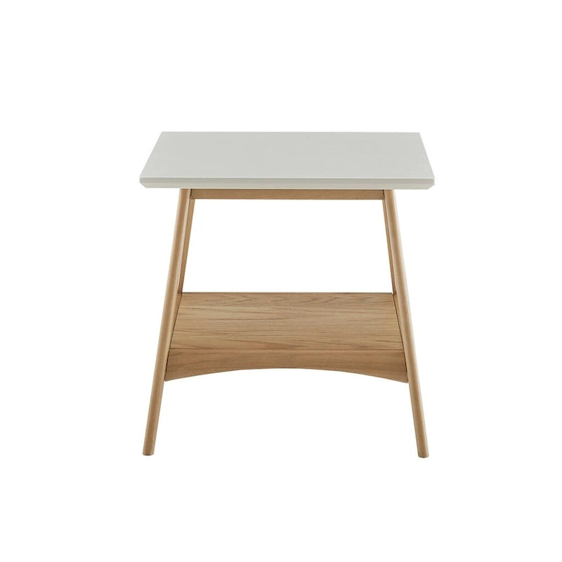 Table de chevet Off-White et Naturelle mi-siècle avec étagère inférieure
