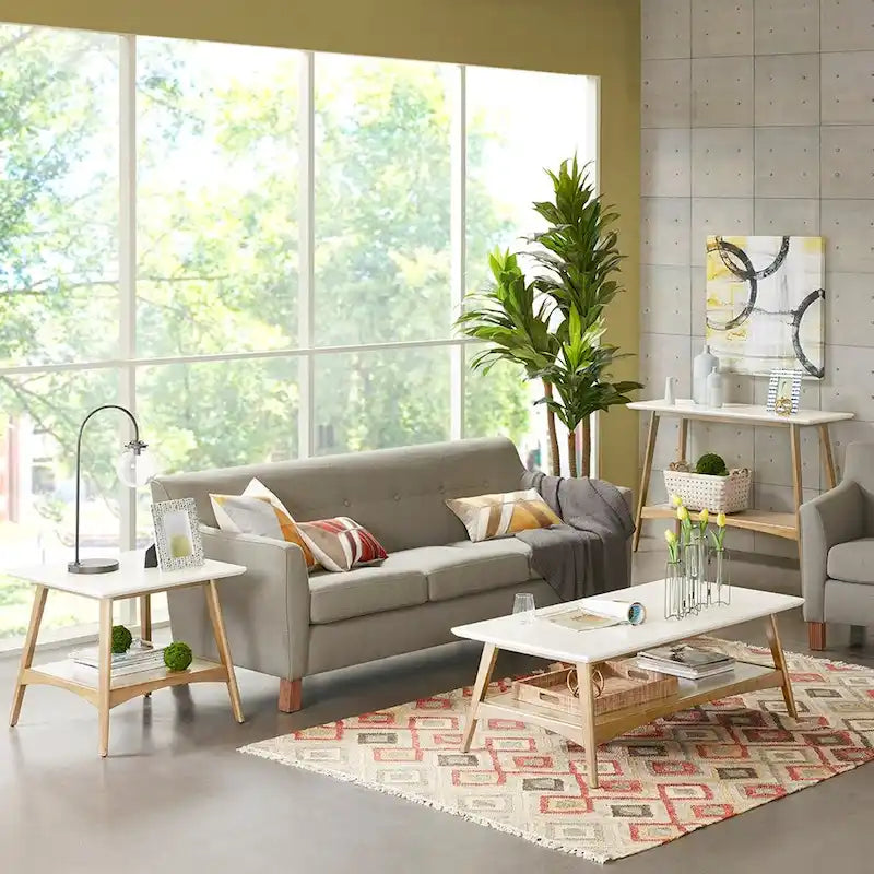 Table de chevet Off-White et Naturelle mi-siècle avec étagère inférieure