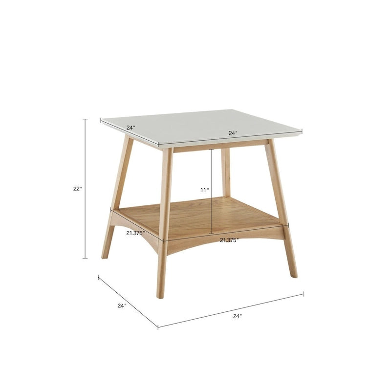Table de chevet Off-White et Naturelle mi-siècle avec étagère inférieure