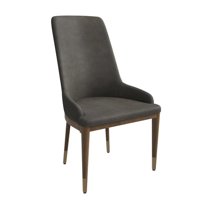 Chaise de salle à manger à dossier haut en cuir gris foncé/taupe/brun moka/crème avec pieds dorés, 1 personne