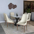 Chaise de salle à manger à dossier haut en cuir gris foncé/taupe/brun moka/crème avec pieds dorés, 1 personne