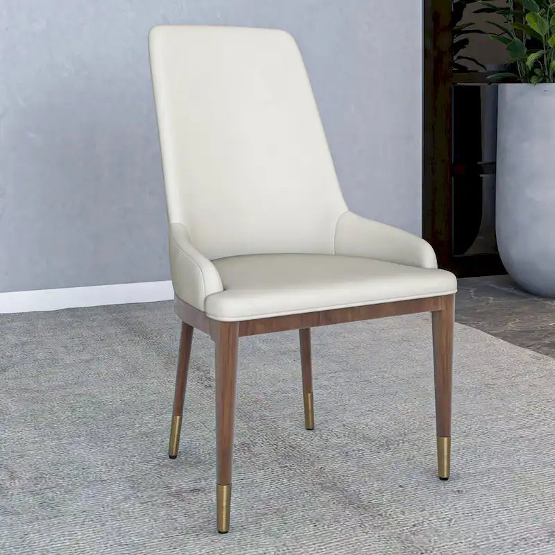 Chaise de salle à manger à dossier haut en cuir gris foncé/taupe/brun moka/crème avec pieds dorés, 1 personne