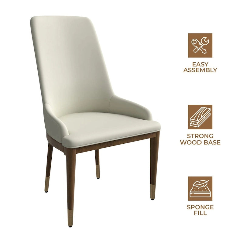Chaise de salle à manger à dossier haut en cuir gris foncé/taupe/brun moka/crème avec pieds dorés, 1 personne