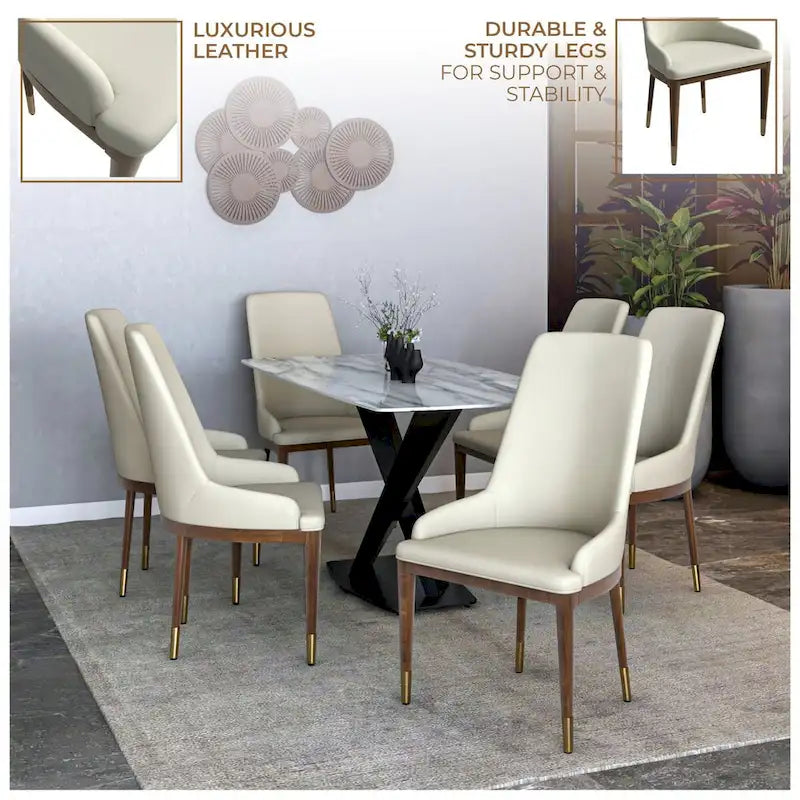 Chaise de salle à manger à dossier haut en cuir gris foncé/taupe/brun moka/crème avec pieds dorés, 1 personne