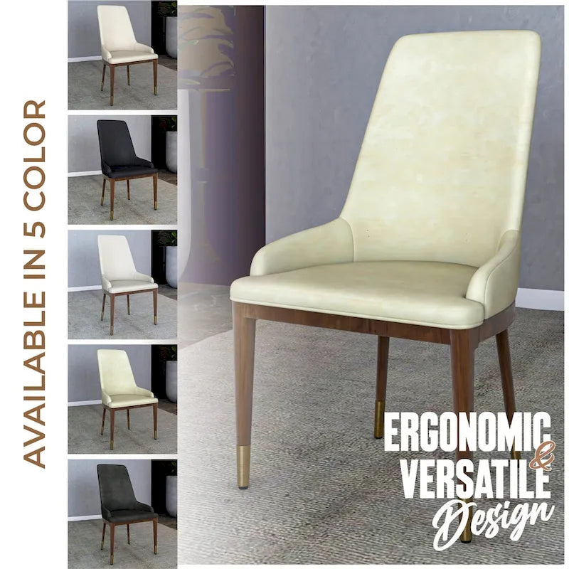 Chaise de salle à manger à dossier haut en cuir gris foncé/taupe/brun moka/crème avec pieds dorés, 1 personne