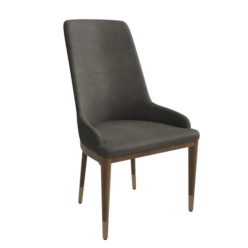 Chaise de salle à manger à dossier haut en cuir gris foncé/taupe/brun moka/crème avec pieds dorés, 1 personne