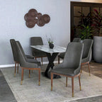 Chaise de salle à manger à dossier haut en cuir gris foncé/taupe/brun moka/crème avec pieds dorés, 1 personne