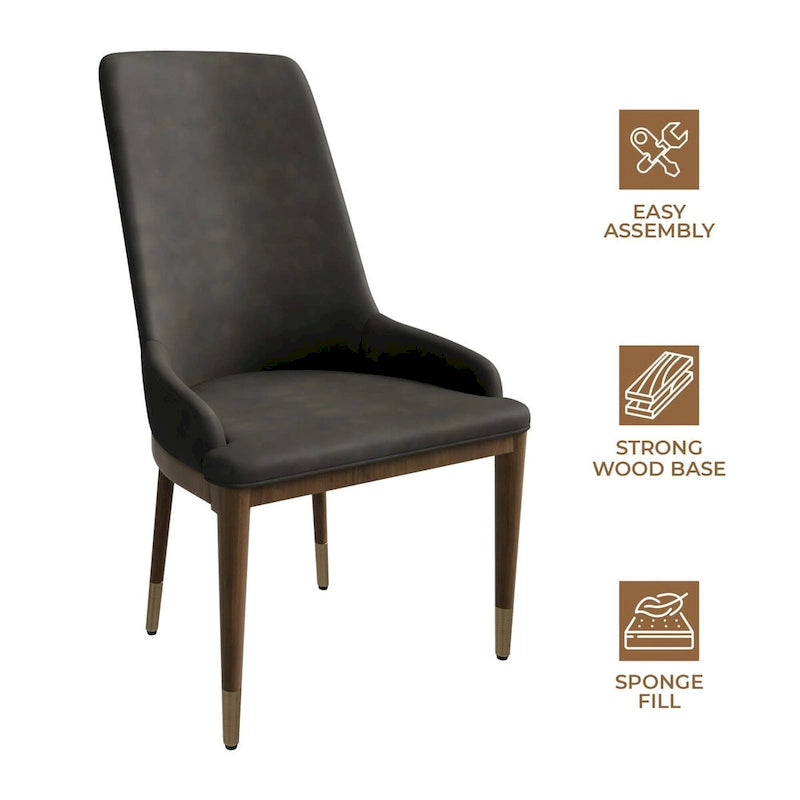 Chaise de salle à manger à dossier haut en cuir gris foncé/taupe/brun moka/crème avec pieds dorés, 1 personne