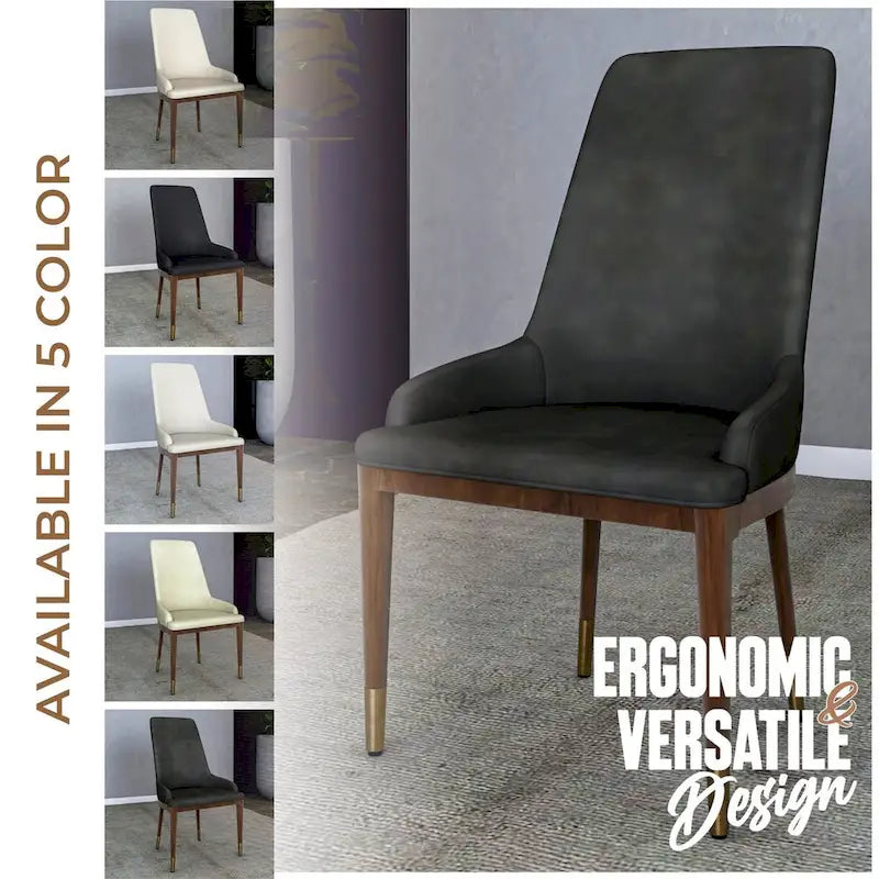 Chaise de salle à manger à dossier haut en cuir gris foncé/taupe/brun moka/crème avec pieds dorés, 1 personne