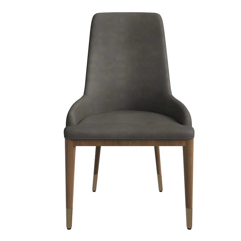 Chaise de salle à manger à dossier haut en cuir gris foncé/taupe/brun moka/crème avec pieds dorés, 1 personne