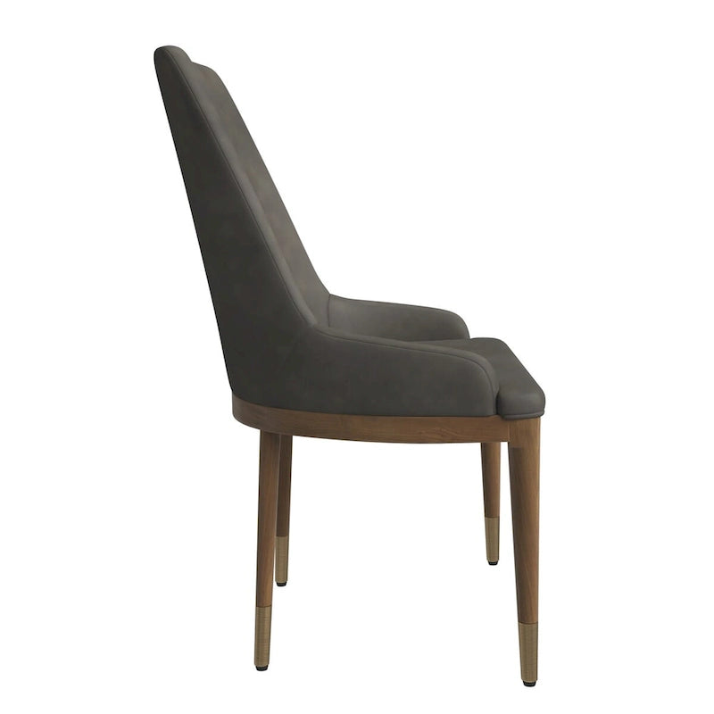 Chaise de salle à manger à dossier haut en cuir gris foncé/taupe/brun moka/crème avec pieds dorés, 1 personne