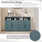 Bahut 4 portes noir/gris-brun/bleu fumé avec étagère ouverte et rangement modulable