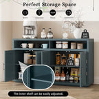 Bahut 4 portes noir/gris-brun/bleu fumé avec étagère ouverte et rangement modulable
