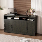Bahut 4 portes noir/gris-brun/bleu fumé avec étagère ouverte et rangement modulable