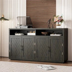 Bahut 4 portes noir/gris-brun/bleu fumé avec étagère ouverte et rangement modulable