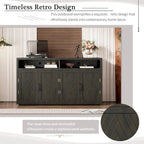 Bahut 4 portes noir/gris-brun/bleu fumé avec étagère ouverte et rangement modulable