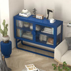 Meuble d'appoint à portes en verre cannelé blanc avec étagère réglable