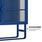 Meuble d'appoint à portes en verre cannelé blanc avec étagère réglable
