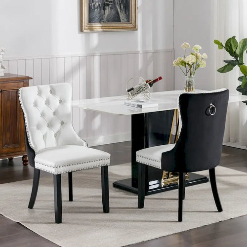 Chaise de salle à manger capitonnée avec garniture cloutée noire et rouge / noire et grise / blanche et bleue / blanche et rose, ensemble de 2