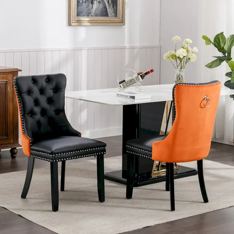 Chaise de salle à manger capitonnée avec garniture cloutée noire et rouge / noire et grise / blanche et bleue / blanche et rose, ensemble de 2