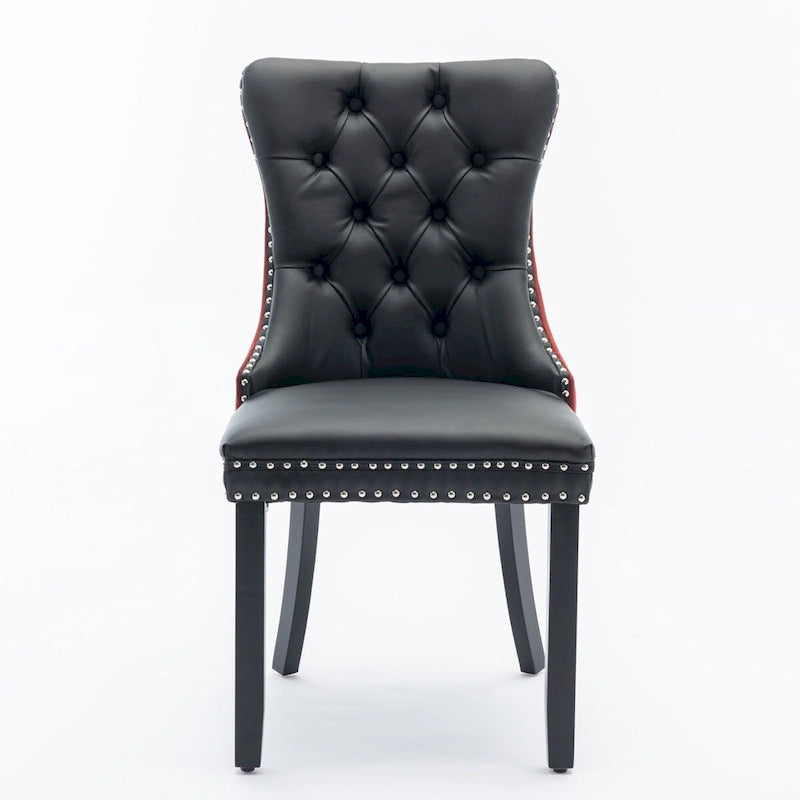 Chaise de salle à manger capitonnée avec garniture cloutée noire et rouge / noire et grise / blanche et bleue / blanche et rose, ensemble de 2