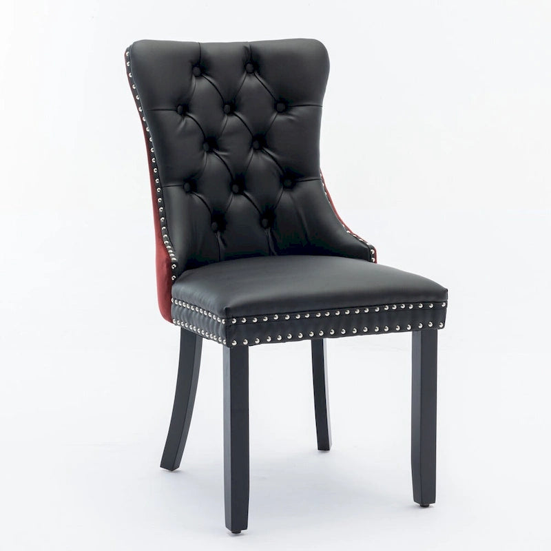 Chaise de salle à manger capitonnée avec garniture cloutée noire et rouge / noire et grise / blanche et bleue / blanche et rose, ensemble de 2
