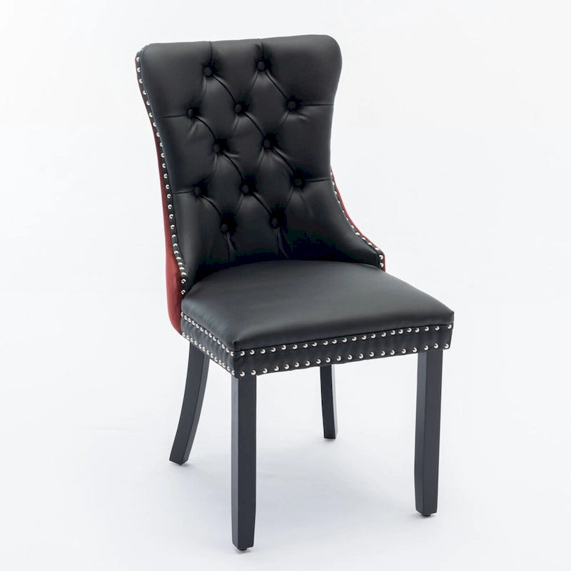 Chaise de salle à manger capitonnée avec garniture cloutée noire et rouge / noire et grise / blanche et bleue / blanche et rose, ensemble de 2
