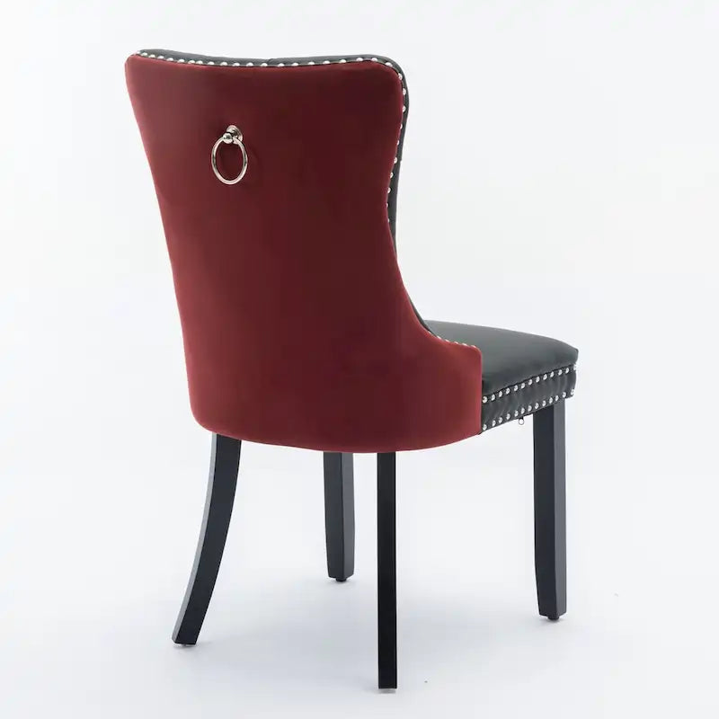 Chaise de salle à manger capitonnée avec garniture cloutée noire et rouge / noire et grise / blanche et bleue / blanche et rose, ensemble de 2