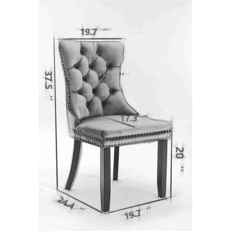 Chaise de salle à manger capitonnée avec garniture cloutée noire et rouge / noire et grise / blanche et bleue / blanche et rose, ensemble de 2