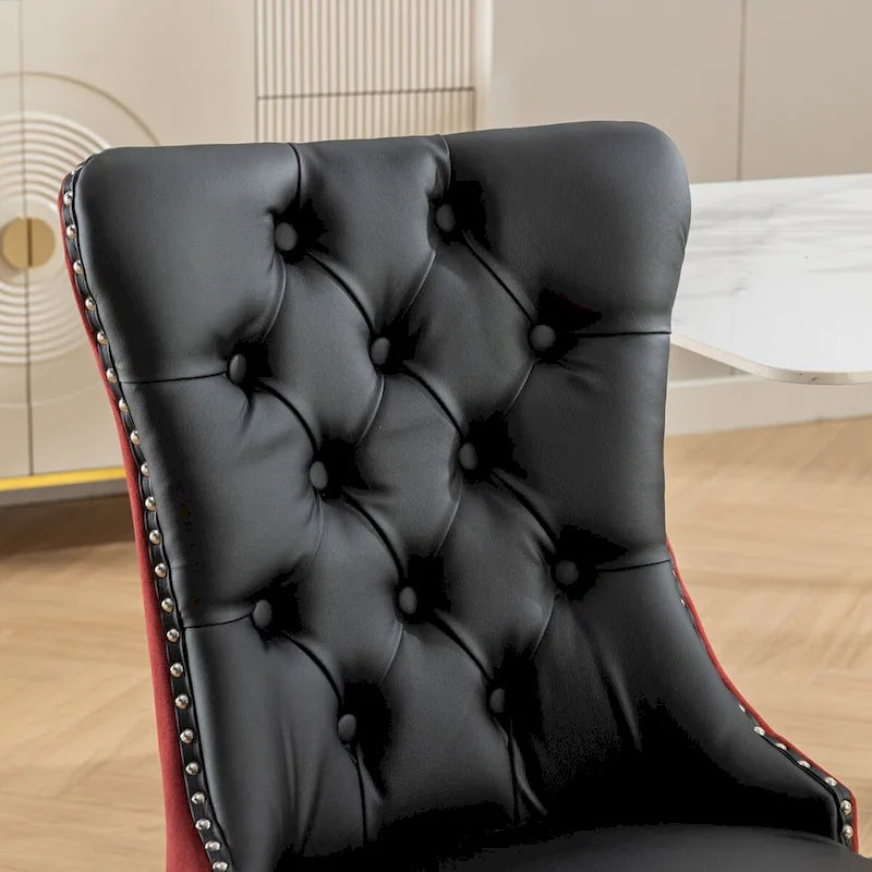Chaise de salle à manger capitonnée avec garniture cloutée noire et rouge / noire et grise / blanche et bleue / blanche et rose, ensemble de 2