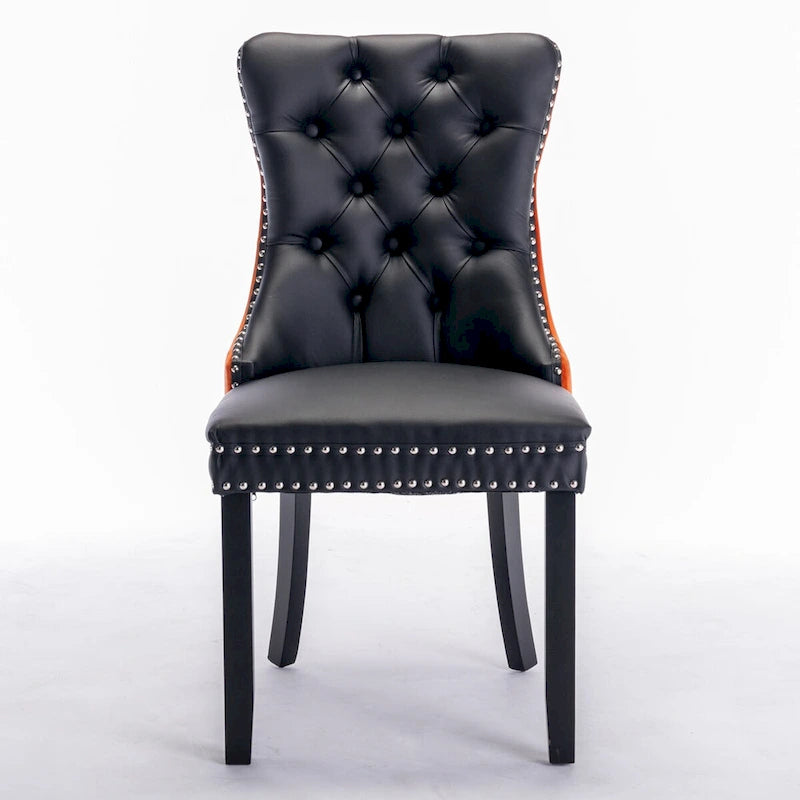 Chaise de salle à manger capitonnée avec garniture cloutée noire et rouge / noire et grise / blanche et bleue / blanche et rose, ensemble de 2