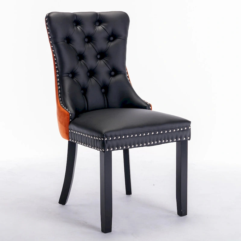 Chaise de salle à manger capitonnée avec garniture cloutée noire et rouge / noire et grise / blanche et bleue / blanche et rose, ensemble de 2