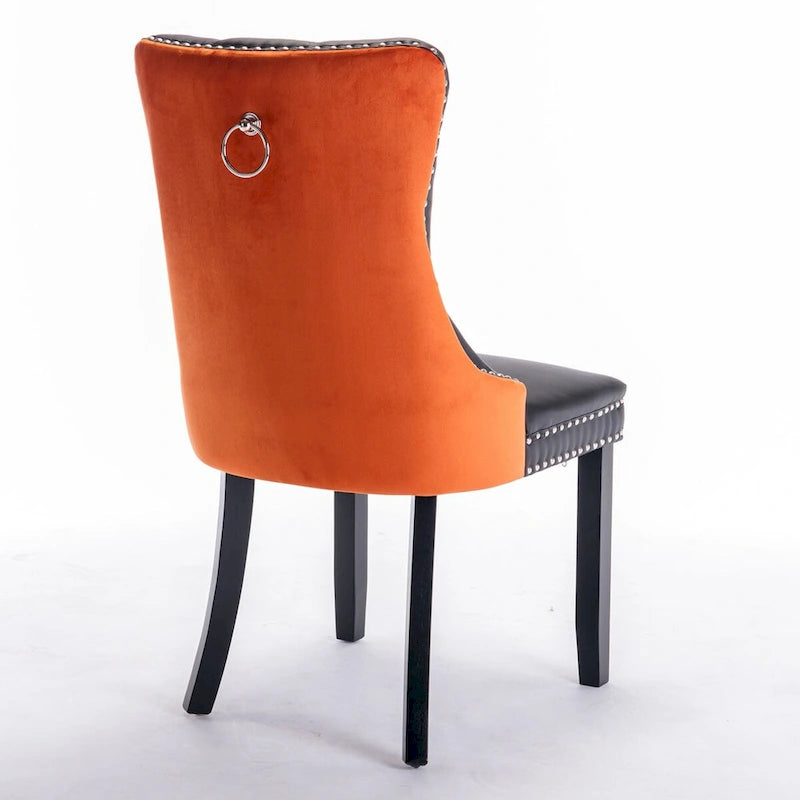 Chaise de salle à manger capitonnée avec garniture cloutée noire et rouge / noire et grise / blanche et bleue / blanche et rose, ensemble de 2