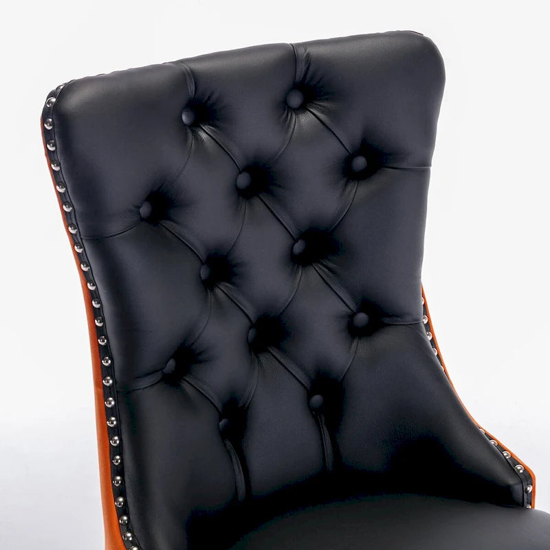Chaise de salle à manger capitonnée avec garniture cloutée noire et rouge / noire et grise / blanche et bleue / blanche et rose, ensemble de 2