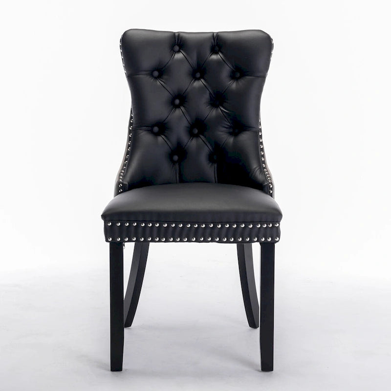 Chaise de salle à manger capitonnée avec garniture cloutée noire et rouge / noire et grise / blanche et bleue / blanche et rose, ensemble de 2