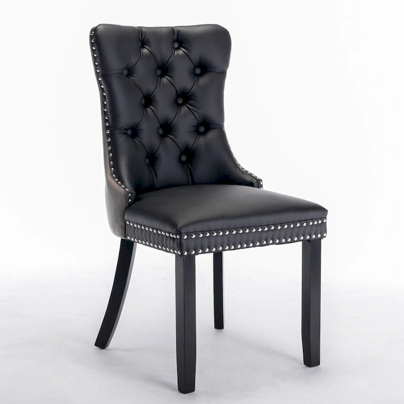 Chaise de salle à manger capitonnée avec garniture cloutée noire et rouge / noire et grise / blanche et bleue / blanche et rose, ensemble de 2