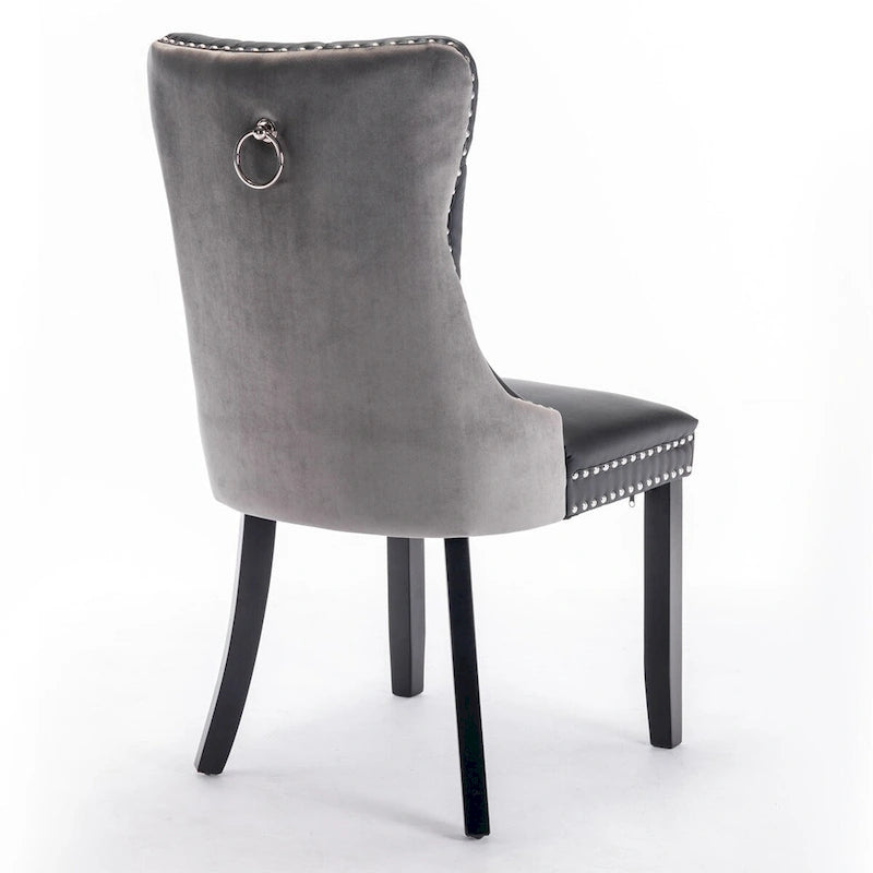 Chaise de salle à manger capitonnée avec garniture cloutée noire et rouge / noire et grise / blanche et bleue / blanche et rose, ensemble de 2