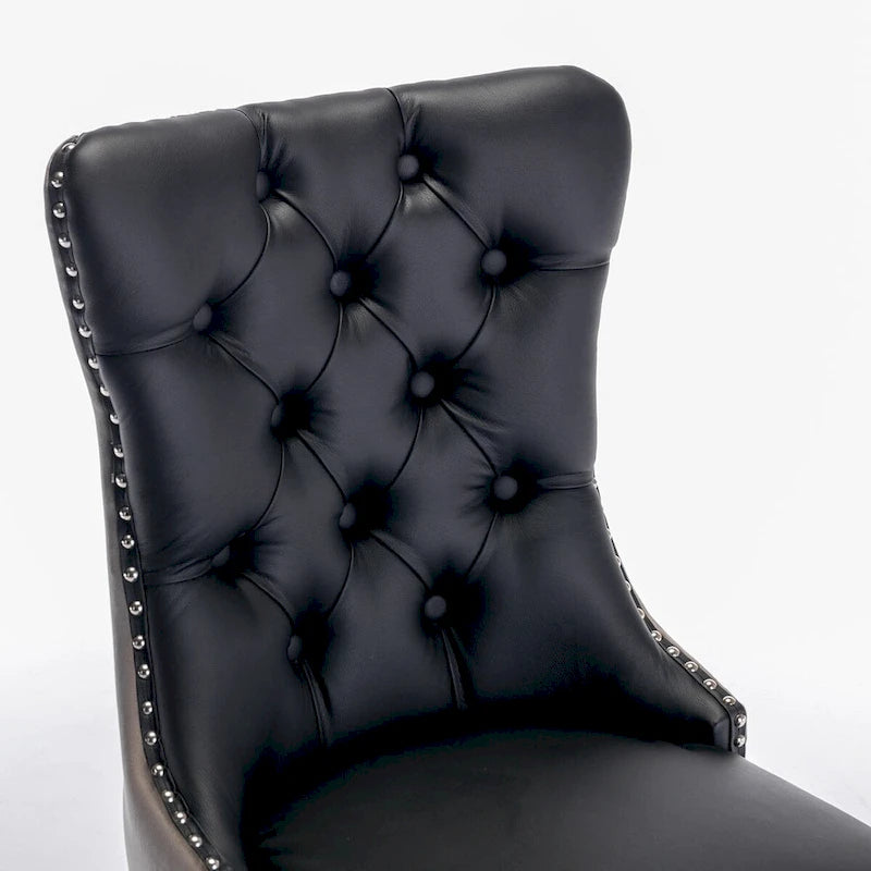 Chaise de salle à manger capitonnée avec garniture cloutée noire et rouge / noire et grise / blanche et bleue / blanche et rose, ensemble de 2