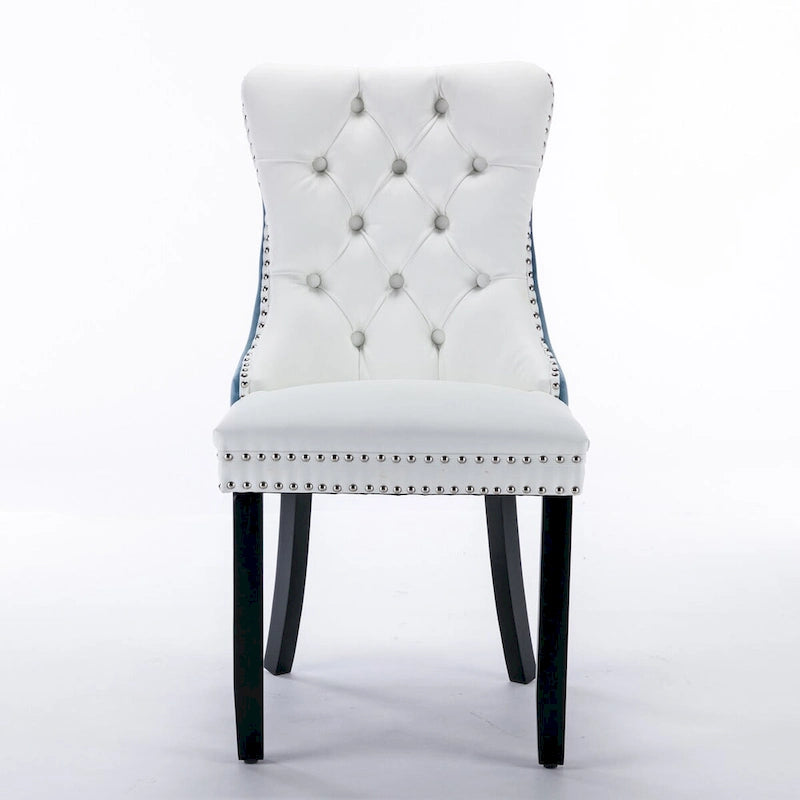 Chaise de salle à manger capitonnée avec garniture cloutée noire et rouge / noire et grise / blanche et bleue / blanche et rose, ensemble de 2