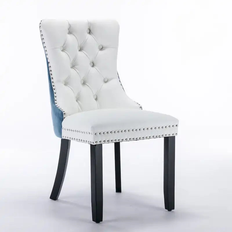 Chaise de salle à manger capitonnée avec garniture cloutée noire et rouge / noire et grise / blanche et bleue / blanche et rose, ensemble de 2