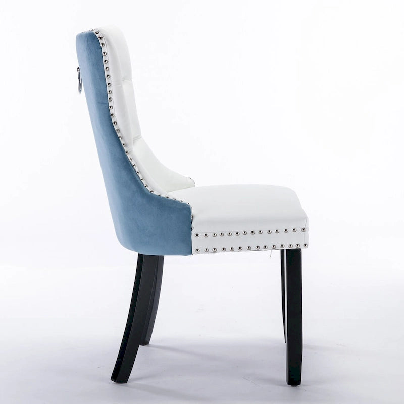Chaise de salle à manger capitonnée avec garniture cloutée noire et rouge / noire et grise / blanche et bleue / blanche et rose, ensemble de 2