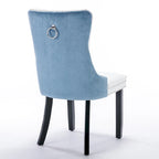Chaise de salle à manger capitonnée avec garniture cloutée noire et rouge / noire et grise / blanche et bleue / blanche et rose, ensemble de 2