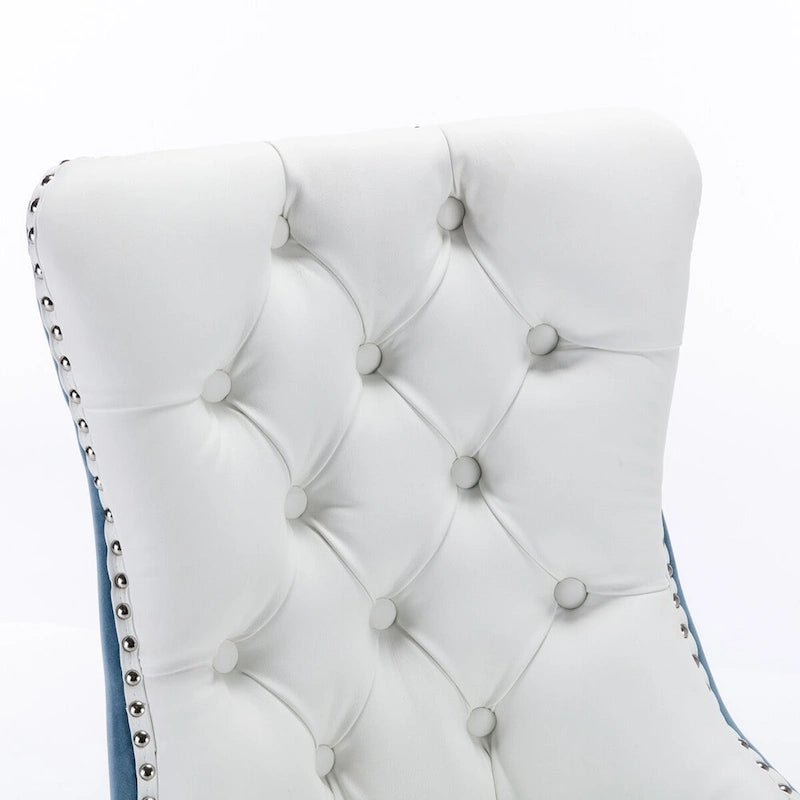 Chaise de salle à manger capitonnée avec garniture cloutée noire et rouge / noire et grise / blanche et bleue / blanche et rose, ensemble de 2