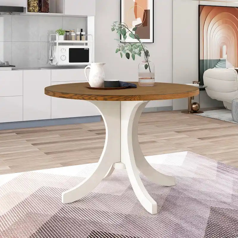 Table à manger ronde en bois massif, Noyer/Brun, 42" de diamètre, 4 places
