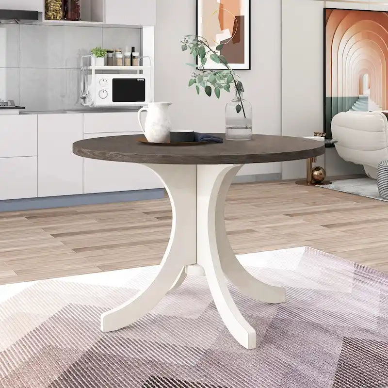 Table à manger ronde en bois massif, Noyer/Brun, 42" de diamètre, 4 places