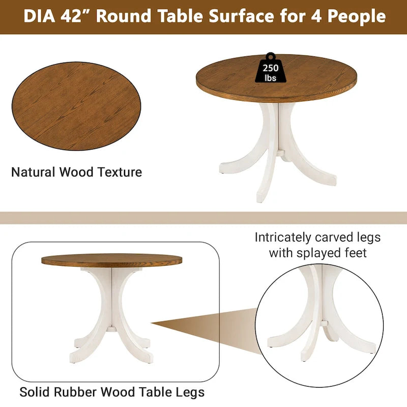 Table à manger ronde en bois massif, Noyer/Brun, 42" de diamètre, 4 places