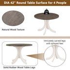 Table à manger ronde en bois massif, Noyer/Brun, 42" de diamètre, 4 places